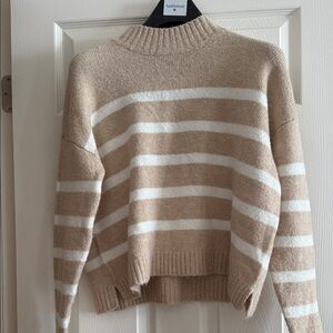 Jessica Simpson Beige and White Striped Mock Neck Sweater